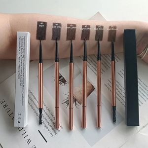 Crayon à sourcils ultra-fin de marque privée, 6 couleurs, personnalisé en vrac, double tête, rotation automatique, stylo de maquillage étanche et non démaquillant 240106