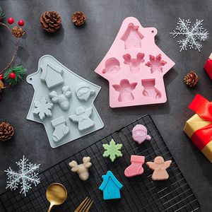 6 incluso casa de Navidad modelado tema navideño molde de silicona para hornear pastel molde gotas pegamento molde de chocolate