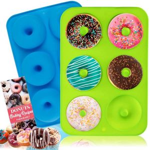 Molde de pastel de 6 agujeros, moldes de silicona 3D para rosquillas, molde antiadherente para bagel, pastelería, magdalenas de chocolate, fabricante de rosquillas, accesorios de cocina, herramienta FY2675