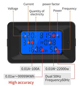 6 en 1 LCD Digital AC 20A 100A 110V 220V Voltaje Medidor Voltímetro Amperio Panel de corriente Panel de vatio Combo NUEVO