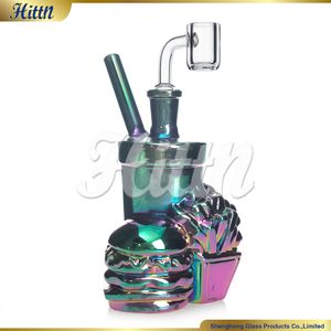 6 pouces Dab Rig Rig Hamburger Chips Glass Bong Bong Bong Pipeau d'eau à fumer portable avec banger de quartz de 14 mm