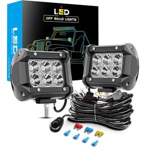 6 barres lumineuses LED 2 pièces 18W Spot phares de travail de conduite hors route avec Kit de faisceau de câblage 16AWG-2 phares antibrouillard à LED