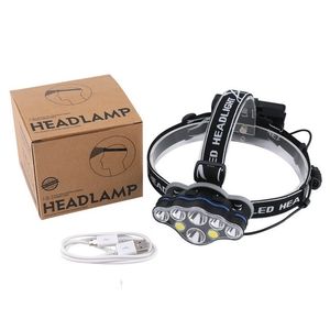 8 LED T6 COB Linterna frontal USB recargable 18650 Batería Linterna frontal con cargador Caja de regalo Impermeable Súper brillante para pesca Camping