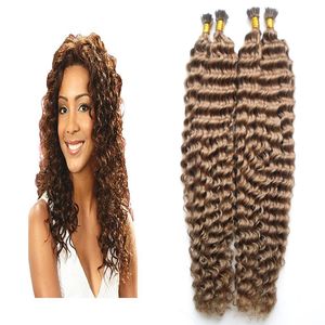 #6 Medium Brown keratin hair extension 200g/strands curly fusion hair extensions I Tip Extensions 200s Deep Curly hair capsules