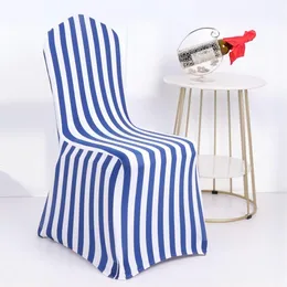 Housses de chaise en spandex extensible, 6 pièces, housses de mariage rayées bleu Royal et blanc