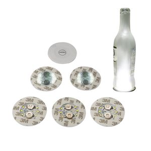 Veilleuses bouteille de vin 6 LED autocollantes, disques de dessous de verre lumineux pour bouteille d'alcool ou autre décoration en verre transparent pour fête