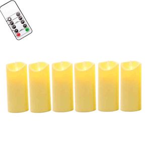 Velas de pilar LED de plástico de 6 piezas con control remoto, lámpara de vela decorativa de boda romántica alimentada por batería sin llama H1222