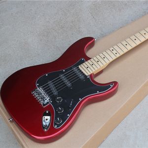 Guitare électrique rouge métal 6 cordes avec micros SSS manche en érable Pickguard noir personnalisable