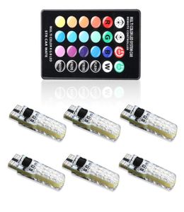 6 bombillas Led RGB T10 W5W para coche con Control remoto 194 168 501 RGBW, lámpara Led de lectura, luces estroboscópicas de cuña de 12V de silicona 5050SMD9046657