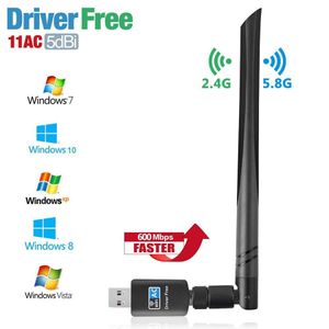 600Mbps USB Wifi Adapter Dual Band 2.4GHz/5GHz Wi-Fi Dongle Network LAN Card Driver Free Support Windows XP/Vista/7/8/10