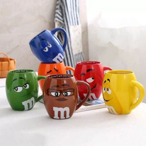 600mL m&m Beans Coffee Mugs Tea Cups and Mugs Cartoon Cute Expression Mark Large Capacity Drinkware Christmas Gifts 210827