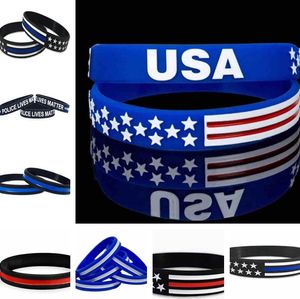 Party Favor 13 styles 500pc / Lot Thin Blue Line Drapeau Américain Bracelets Bracelet En Silicone Doux Et Flexible Idéal Pour Les Cadeaux De Fête De Jour Normal C0162