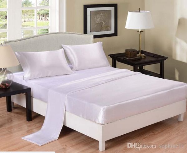 Imitated silk bed sheets in solid colors, satin covers available in twin, full, and queen sizes