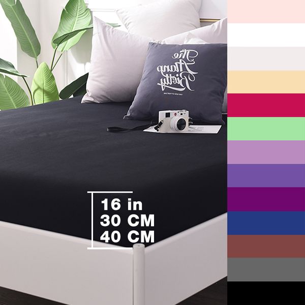 Custom 600-thread-count cotton fitted bed sheet with elastic edge, single piece in sizes 160x200 or 90x200, black color