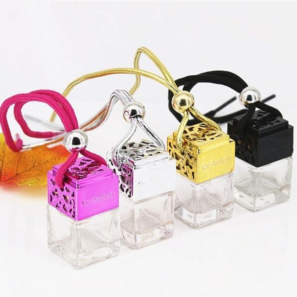 Cube perfume bottle car air freshener for essential oils in a glass diffuser hanging from rearview mirror