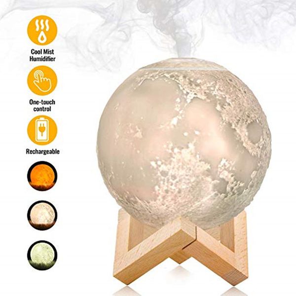 880ml USB-powered ultrasonic aroma diffuser with essential oil function, serving as a full moon night light and cool mist humidifier for office use