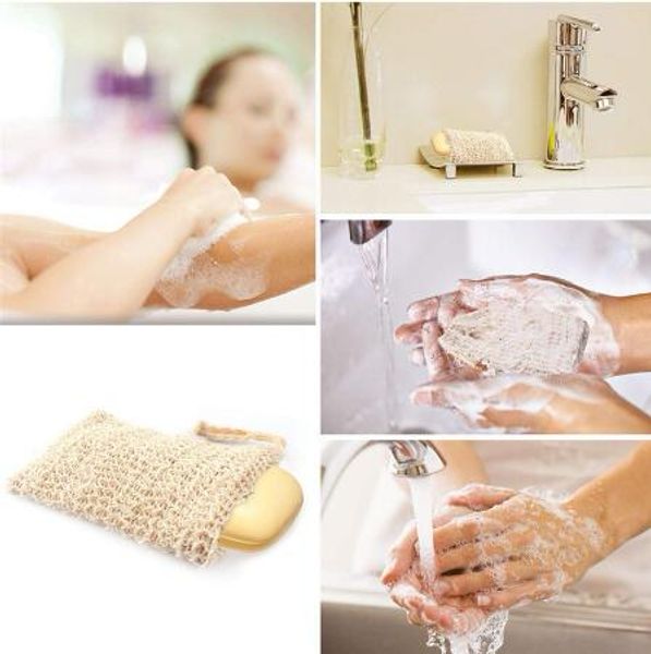 Neat mesh soap saver pouches for shower, bath and natural foaming with sisal shower soap bag