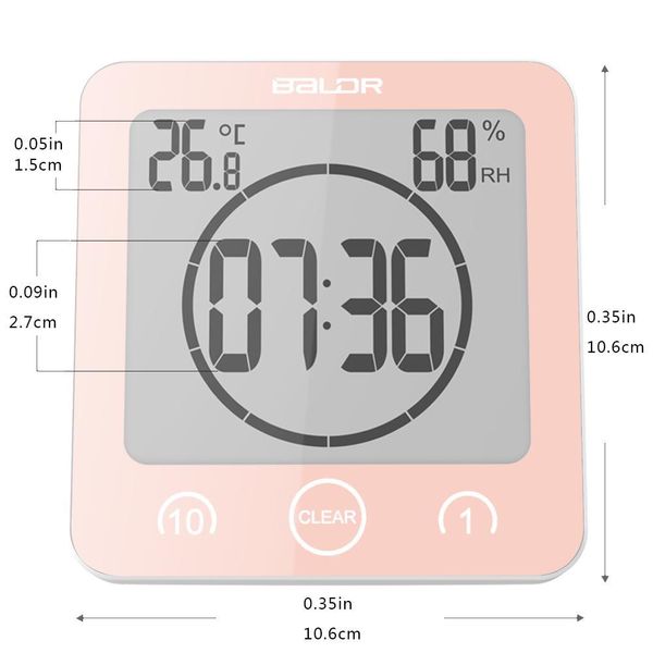 Digital waterproof shower thermometer hygrometer with wall mount and timer