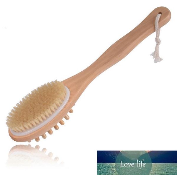 Natural wooden boar bristle body brush with long handle for skin exfoliation SN676
