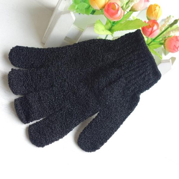 Black five-finger exfoliating bath glove for home use