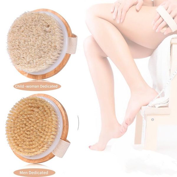 Natural exfoliating bath brush with wooden handle for massage and spa dry brushing
