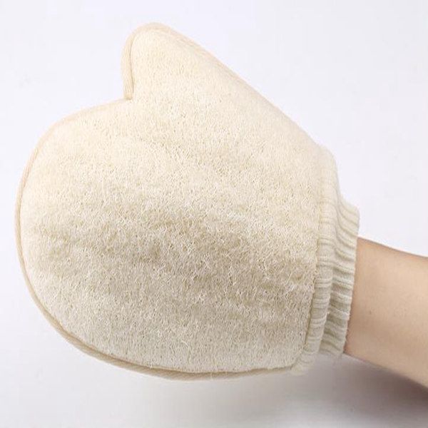Loofah sponge bath gloves for body exfoliation and tan removal