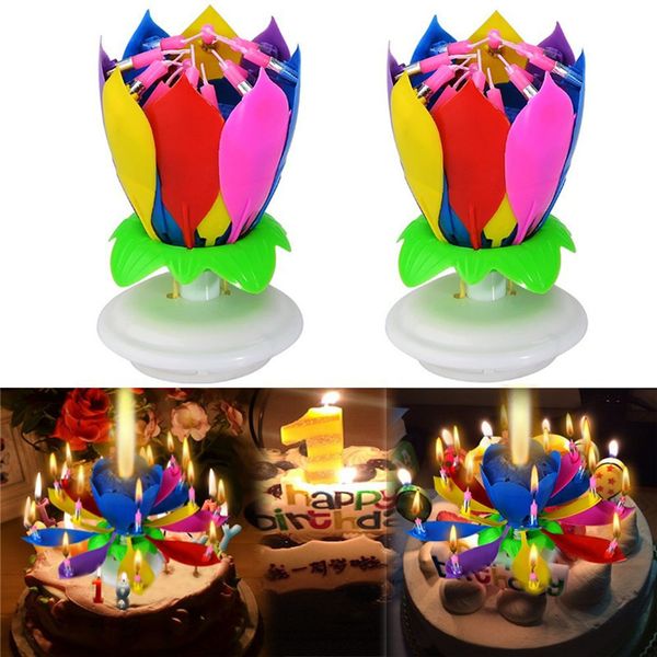 Set a magical romantic musical lotus rotating birthday candle with sparklers for weddings and parties