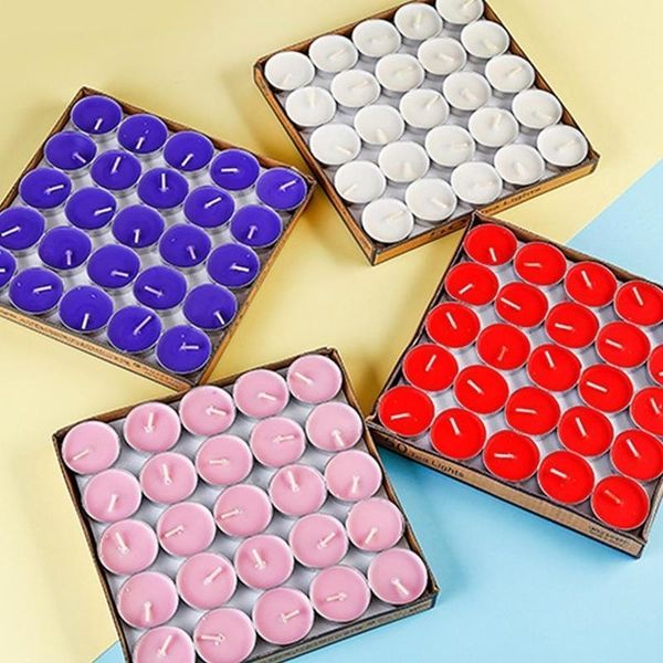 50-piece set of smokeless scented candles for birthdays, aromatherapy, and wholesale, featuring small round wax candles with fragrance Y200531