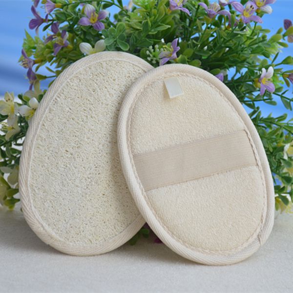 Soft exfoliating loofah sponge with strap for shower massage and body scrubbing