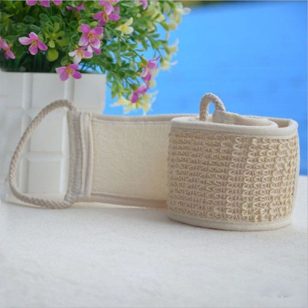 Bath sponge for back with natural loofah, cotton linen shower towel, cleaning strap brush, massage wash belt to relax your back