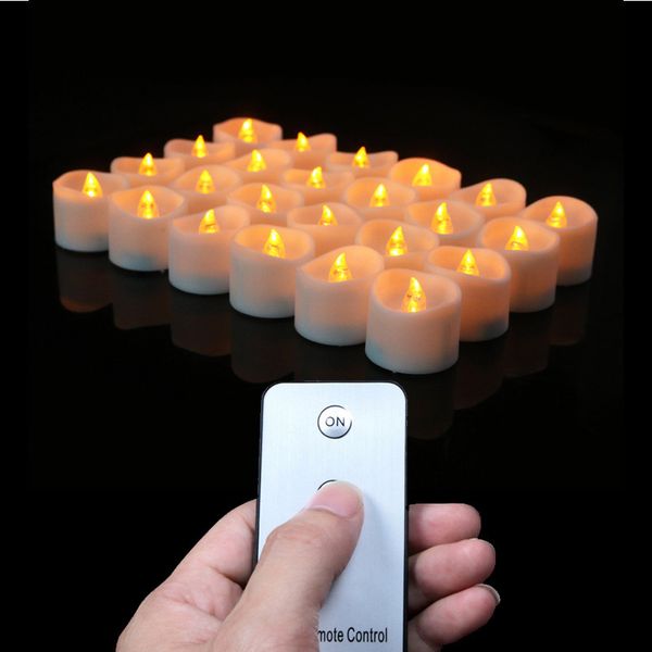 Remote-controlled LED votive candles in packs of 12 or 24, perfect for parties and events