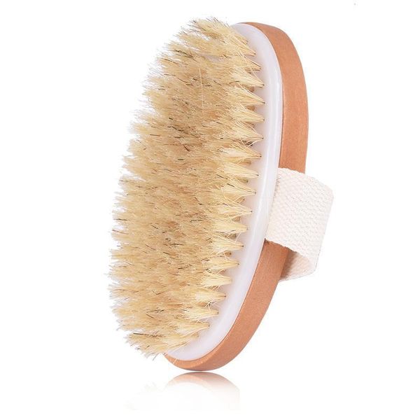 Wooden oval bath brush with soft bristles for dry skin, natural body massage during shower or spa, handle-free design
