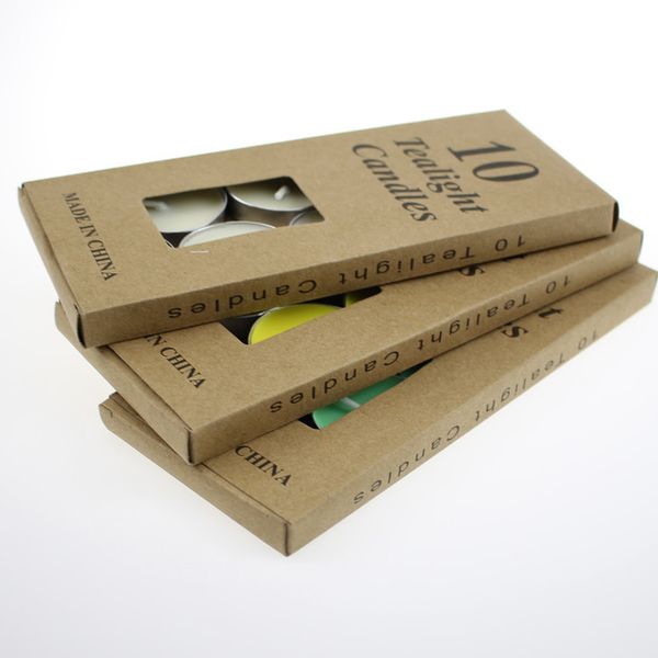 10-piece tealight candle set in kraft with smokeless wax, perfect for Valentine's, birthdays, weddings, Christmas, religious ceremonies, and party decorations