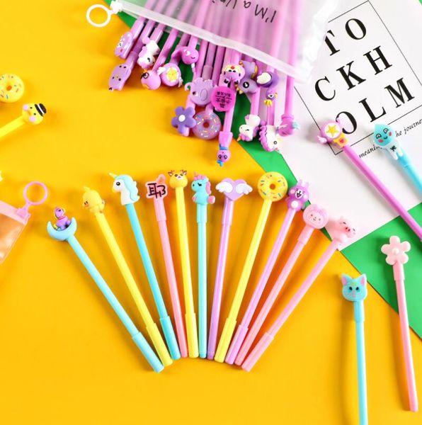 lots style new cartoon creative unicorn black 0.38mm gel pen kawaii promotional gift silicone stationery pen student school office supply