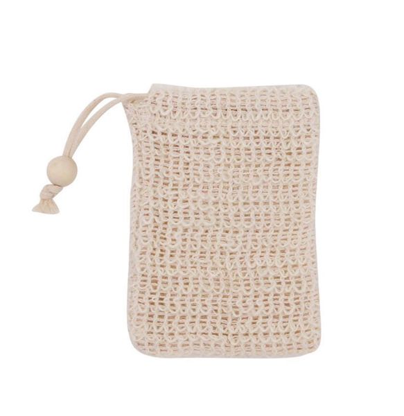 Natural exfoliating mesh soap pouch for shower, helps foam and dry your soap
