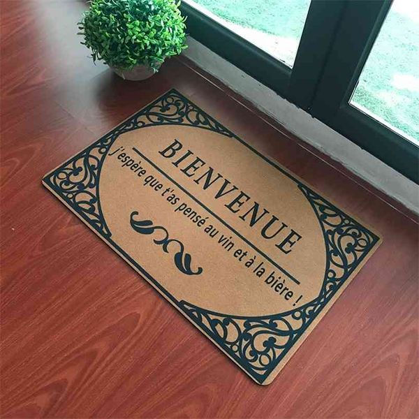 Fun Welcome Doormat for Your Door in French: Hope You Brought Wine and Beer! Rubber Mat 210917