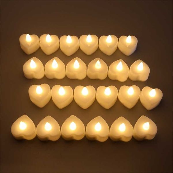 24 flameless small LED candles for home, Christmas, weddings, and parties, featuring heart-shaped battery-powered tealights (model 211222)