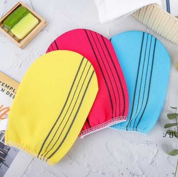 Korean exfoliating bath glove for body and facial scrub, tan massage mitt, and peeling with textured grain towel