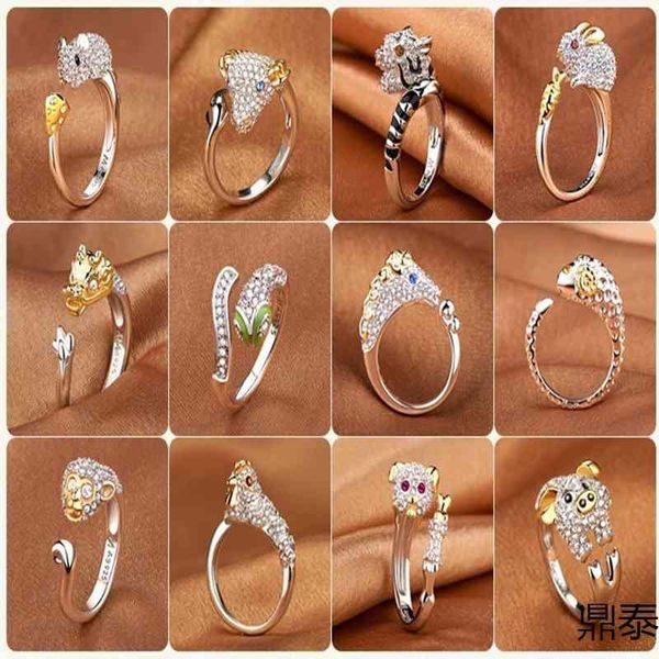 925 Silver Zodiac Ring for Women's Index Finger with Open Design, Stylish Diamond Buddha Jewelry for Life and Tanabata