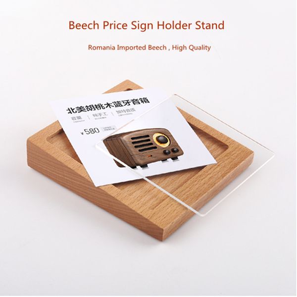 100x100mm wooden acrylic sign holder for advertising tags, cards, and price labels on tables or desks