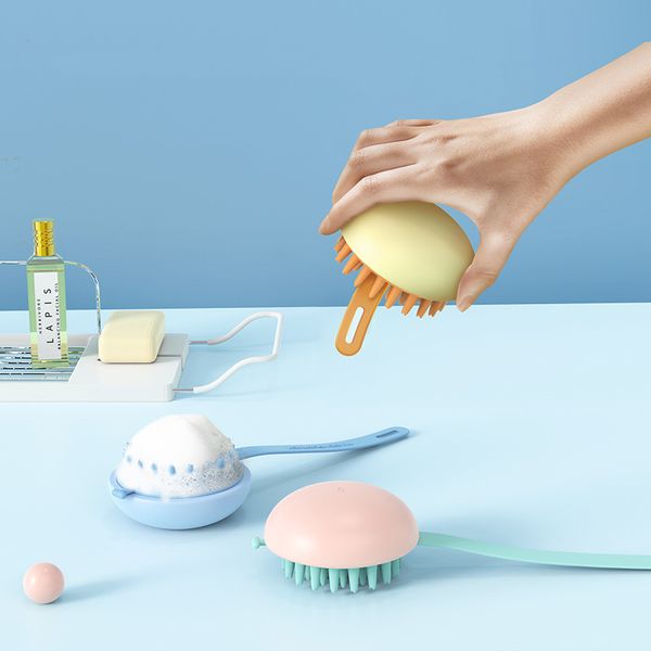 Soft silicone shampoo brush for gentle scalp and body massage during shower, exfoliating and promoting circulation