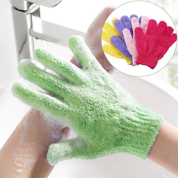 Exfoliating bath gloves with 7 colors for skin cleansing, back scrubbing and spa moisturizing