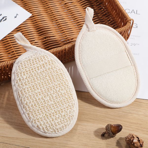 Exfoliating shower sponge with sisal fiber for men and women, ideal for body scrubbing and spa treatments