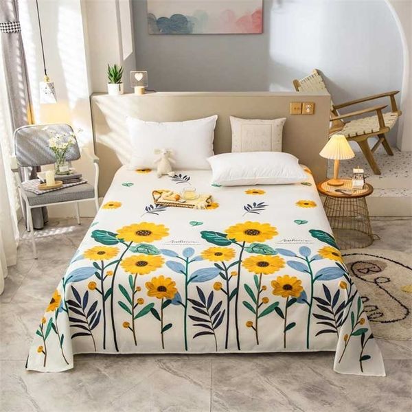 Bonenjoy 100% Cotton Top Sheet for Queen/King Beds with Floral Design, Double Plain Dyed Flat Sheets without Pillowcase 211110