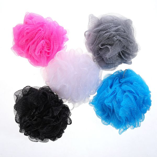100-piece assorted color bath brushes in 8g, 15g, 20g, and 30g sizes, featuring shower sponges, loofahs, and nylon mesh scrubbers for bathing