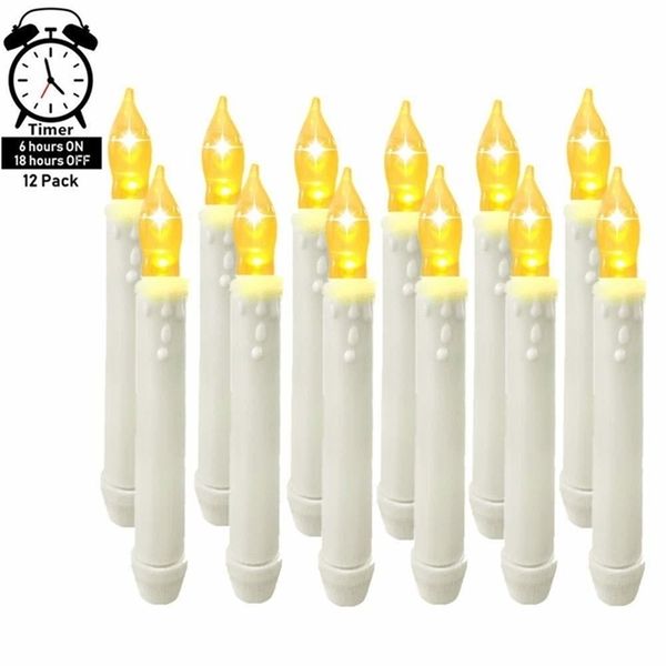 Floating timer-operated LED candles with battery power, flickering flameless window tapers inspired by Harry Potter, drip-free design T200601