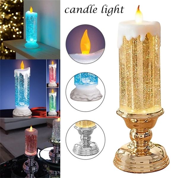 Rechargeable glittery LED water candle with color-changing lights
