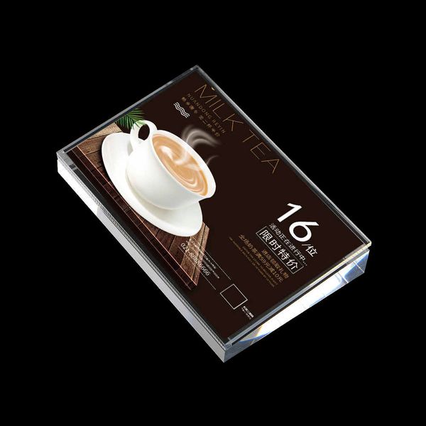 Slanted acrylic sign holder for displaying ads and pictures on desks