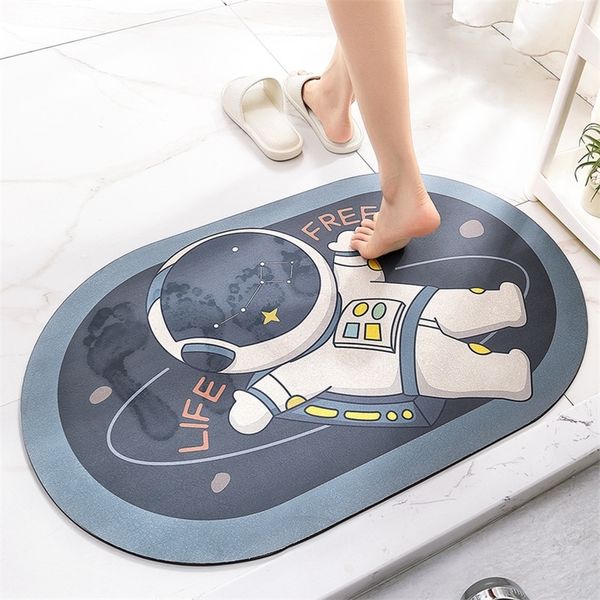 Super absorbent, non-slip cute astronaut floor mats for bathroom, living room, or kitchen areas, easy to clean