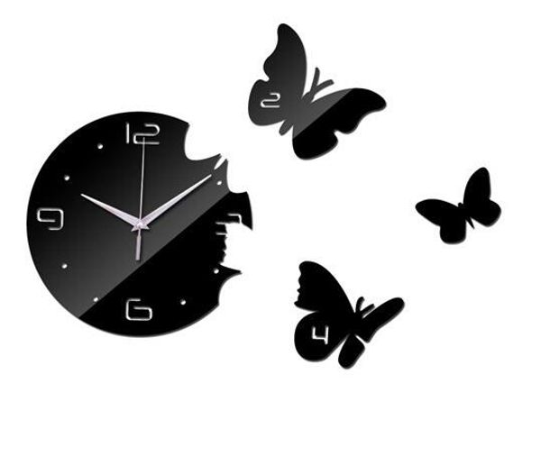 Creative butterfly wall clock for living room, acrylic mirror stickers for bedroom decor